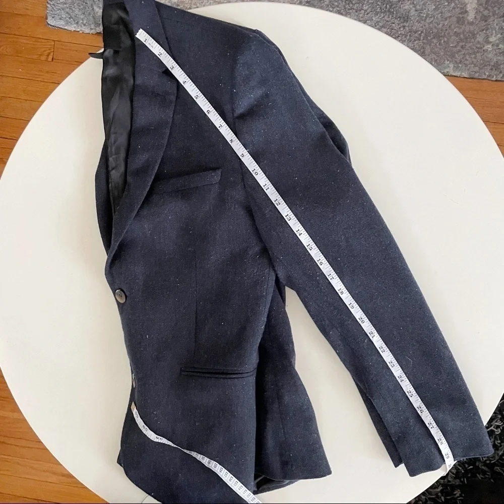 H&M Men’s Regular Fit Wool Blend Blazer Sport Coat Navy Elbow Patch Size 40R